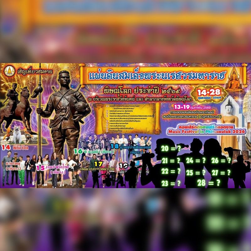 งานแผ่นดินสมเด็จพระนเรศวรมหาราชพิษณุโลก ประจำปี 2569 เพื่อเทิดพระเกียรติสมเด็จพระนเรศวรมหาราช ส่งเสริมอุตสาหกรรมการท่องเที่ยว กระตุ้นเศรษฐกิจท้องถิ่น สนับสนุนผลิตภัณฑ์ชุมชน OTOP เผยแพร่ผลงานหน่วยงาน และสร้างความตระหนักในประวัติศาสตร์ของเมืองพิษณุโลก ดินแดนกำเนิดของสมเด็จพระนเรศวรมหาราช