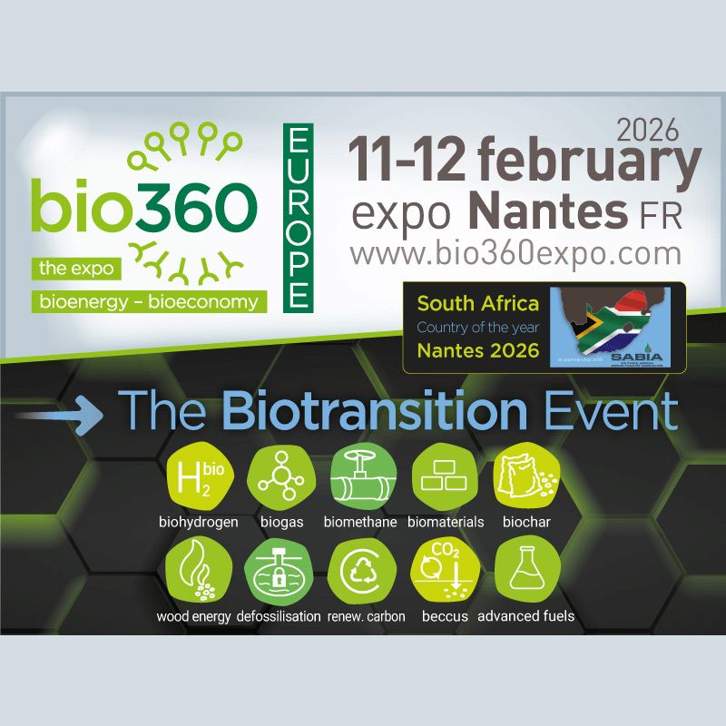 Bio360 Europe 2026 งานแสดงสินค้าและการประชุมระดับนานาชาติด้าน พลังงานชีวภาพ เศรษฐกิจชีวภาพ และการลดคาร์บอนในชั้นบรรยากาศ จะจัดขึ้นระหว่างวันที่ 11–12 กุมภาพันธ์ 2569 ณ Parc Expo เมืองน็องต์ ประเทศฝรั่งเศส โดยมีผู้เข้าร่วมกว่า 5,000 คนจาก 45 ประเทศ และผู้แสดงสินค้ากว่า 450 รายจากกว่า 25 ประเทศ