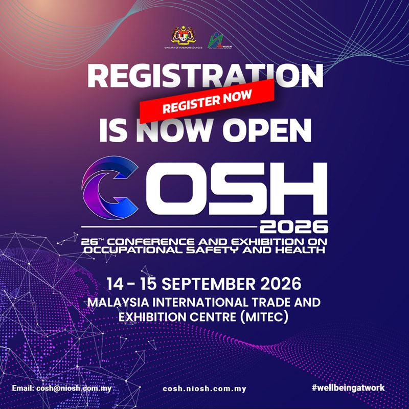 The Conference and Exhibition on Occupational Safety and Health (COSH 2026), organized by NIOSH Malaysia, marks its 26th edition since 1998. This flagship event serves as Malaysia’s premier platform for advancing workplace safety and health, with the theme “Wellbeing at Work.”
