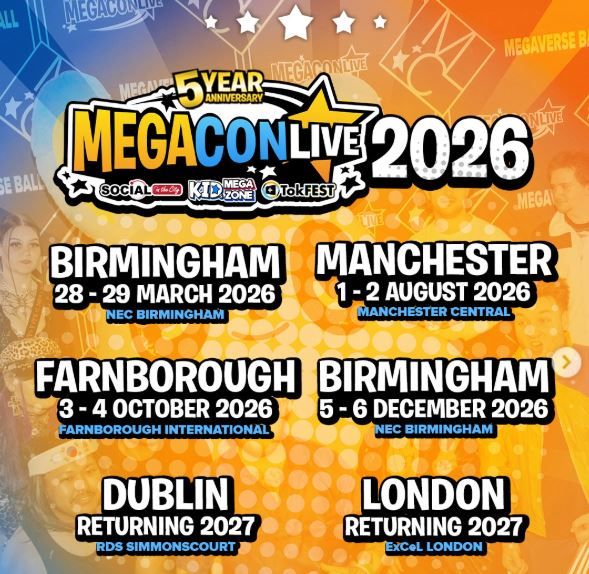the MegaCon Live Manchester 2026 will be held on August 1–2, 2026 at the Manchester Central Convention Complex, integrating TokFEST and Social in the City to connect fans with influencers and creators, alongside the Family Game Zone.