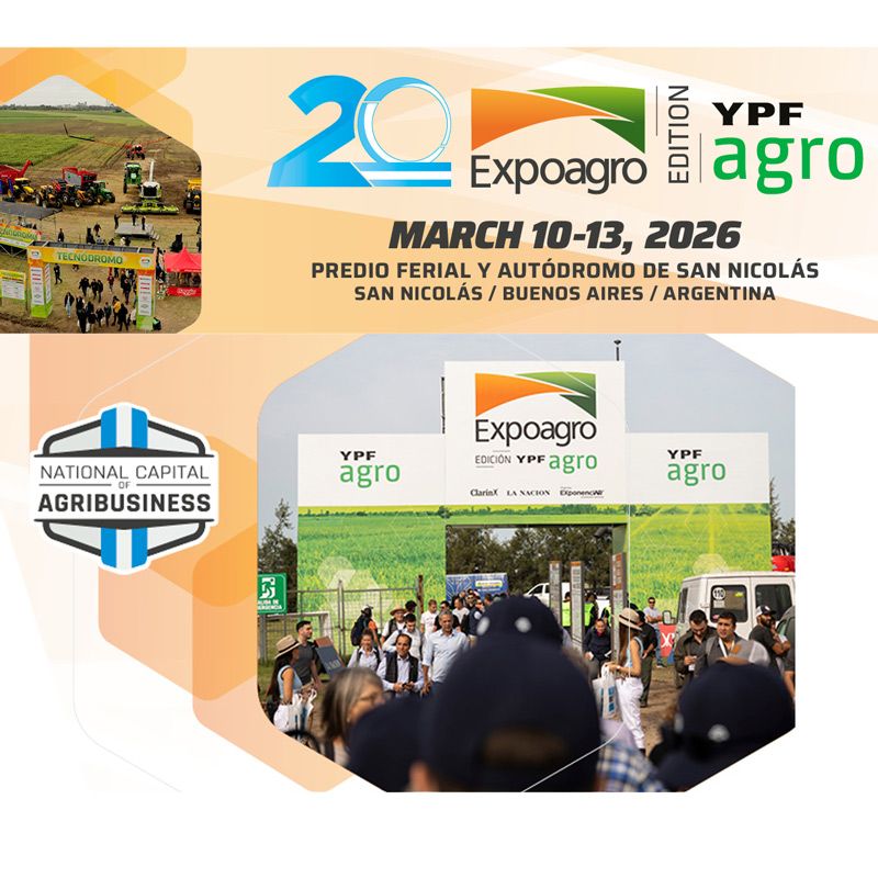 Expoagro 2026 งานมหกรรมเกษตรกลางแจ้งที่สำคัญที่สุดของอาร์เจนตินาและภูมิภาคลาตินอเมริกา กำหนดจัดขึ้นระหว่างวันที่ 10–13 มีนาคม 2569 ณ San Nicolás de los Arroyos งานนี้เป็นเวทีที่รวมผู้ผลิตเครื่องจักรกลการเกษตร บริษัทเมล็ดพันธุ์ ปุ๋ย และโซลูชันด้านการเกษตรสมัยใหม่จากทั่วโลก