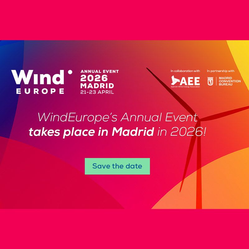 WindEurope Annual Event 2026 จะจัดขึ้นระหว่างวันที่ 21–23 เมษายน 2026 ที่ศูนย์ประชุม IFEMA Madrid ประเทศสเปน โดยเป็นเวทีสำคัญที่สุดของยุโรปด้านพลังงานลม ครอบคลุมทั้ง onshore, offshore และ floating wind งานนี้คาดว่าจะมีผู้เข้าร่วมกว่า 16,000 คน จากทั่วโลก ผู้แสดงสินค้า 500+ ราย และการประชุมเชิงวิชาการกว่า 80 เซสชัน พร้อมวิทยากร 400+ คน และโปสเตอร์วิจัยกว่า 200 เรื่อง