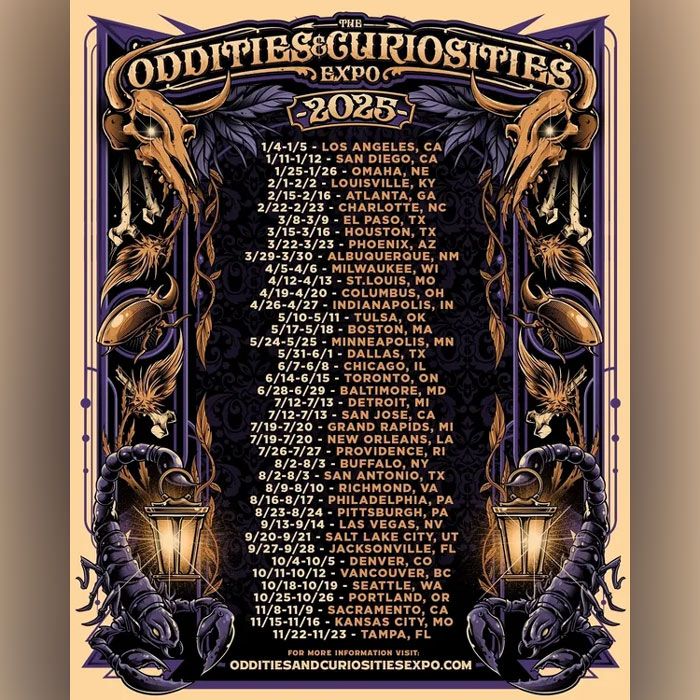 The Oddities & Curiosities Expo is the largest internationally traveling oddities event showcasing hand selected vendors, artists and small businesses with all things weird. You'll find items such as