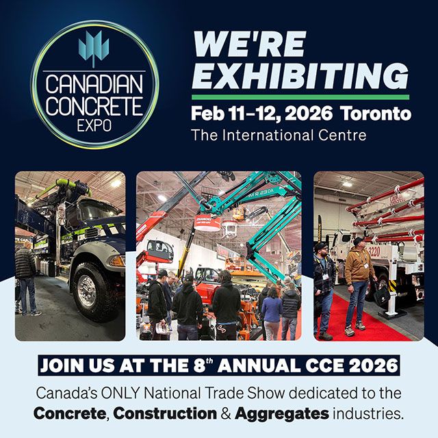 Canadian Concrete Expo (CCE) 2026 จะจัดขึ้นวันที่ 11–12 กุมภาพันธ์ 2026 ณ The International Centre เมืองโตรอนโต ประเทศแคนาดา ถือเป็นงานแสดงสินค้าคอนกรีตและการก่อสร้างเชิงพาณิชย์ที่ใหญ่ที่สุดในแคนาดา