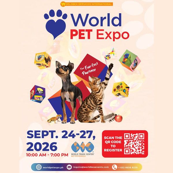 The World Pet Expo 2026 Philippines will take place on September 24–27, 2026 at the World Trade Center in Metro Manila. Organized by Worldbex Services International, it is the country’s largest pet industry exhibition, featuring pet food, fashion, grooming, healthcare, hotels, and services.