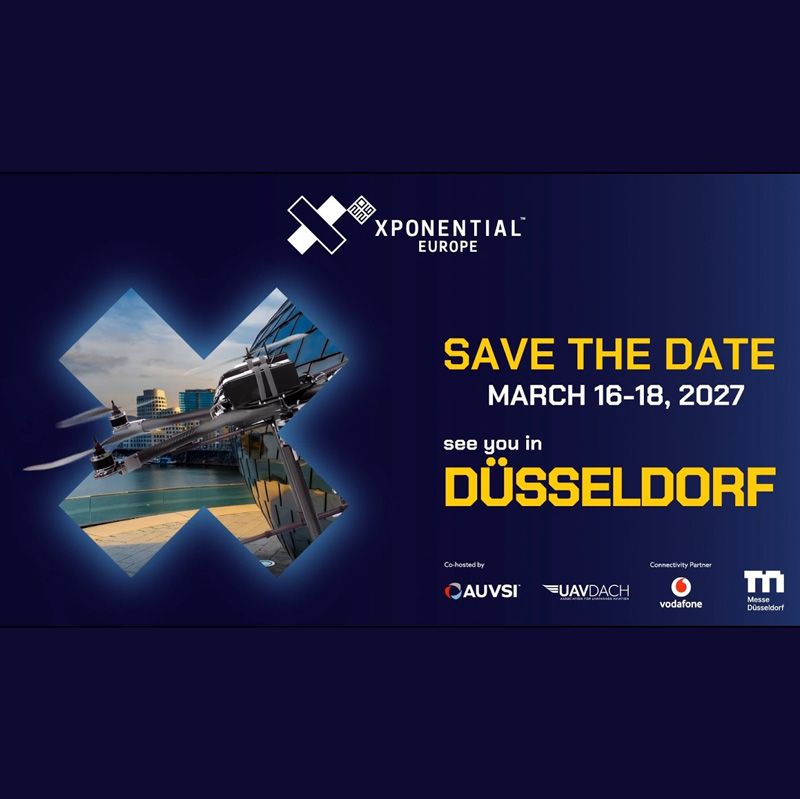 งาน XPONENTIAL Europe 2027 จะจัดขึ้นระหว่างวันที่ 16–18 มีนาคม 25610 ณ Messe Düsseldorf ประเทศเยอรมนี โดยเป็นงานแสดงสินค้าและการประชุมด้านระบบอัตโนมัติ หุ่นยนต์ และเทคโนโลยีไร้คนขับที่ใหญ่ที่สุดในยุโรป จัดโดยความร่วมมือกับ AUVSI, UAV DACH, Vodafone, DST และ Bundeswehr (กองทัพเยอรมัน)