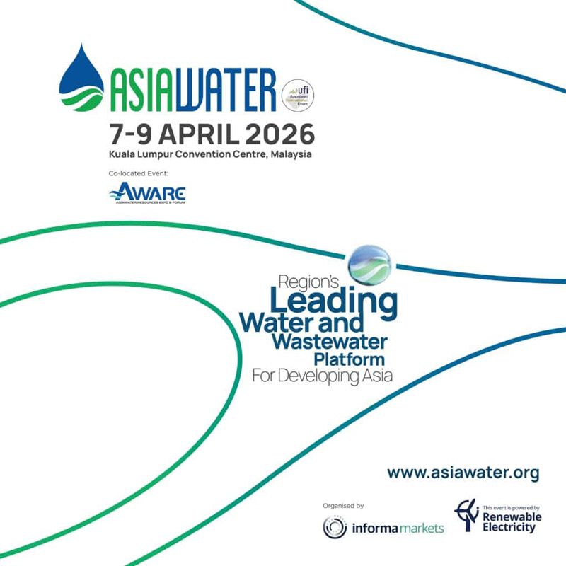 ASIAWATER 2026 จะจัดขึ้นวันที่ 7–9 เมษายน 2026 ณ Kuala Lumpur Convention Centre (KLCC) ประเทศมาเลเซีย จัดโดย Informa Markets Malaysia Sdn. Bhd. ถือเป็นงานแสดงสินค้านานาชาติด้านน้ำและน้ำเสียที่ใหญ่ที่สุดในเอเชียกำลังพัฒนา