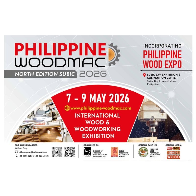 The Philippine Woodmac 2026 will take place on May 7–9, 2026 at the Subic Bay Exhibition & Convention Center. Co-organized by CFIP and Pablo Publishing & Exhibition, with support from PWPA, it is the Philippines’ first national trade fair dedicated to the entire wood and furniture value chain.