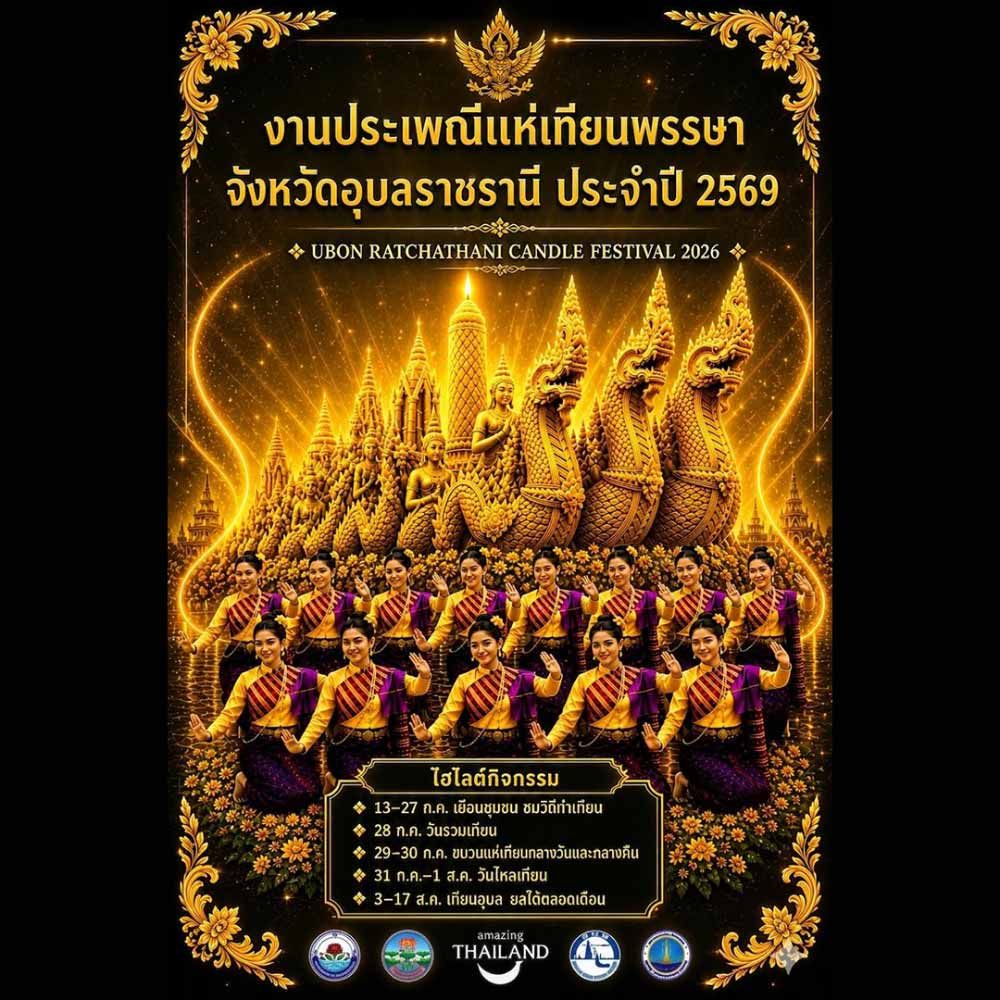 ประเพณีแห่เทียนพรรษา จังหวัดอุบลราชธานี ประจำปี 2569