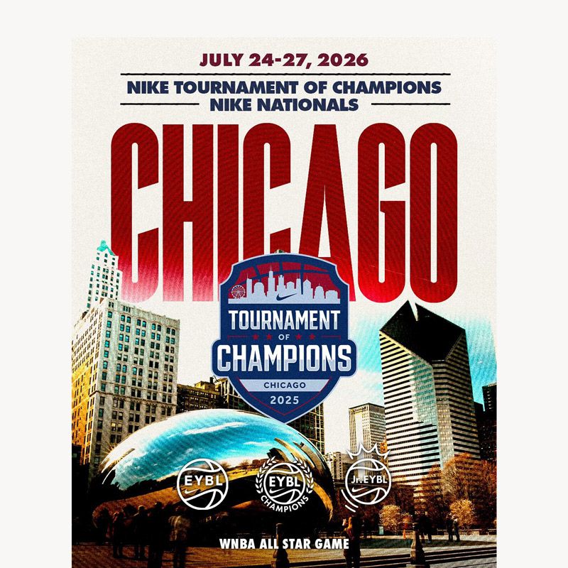 The Nike Nationals – Tournament of Champions 2026 returns to Chicago, Illinois from July 24–27, 2026, with team check‑in on July 23 and departures on July 28. Hosted inside McCormick Place, the largest convention center in the Western Hemisphere, the event will occupy more than one million square feet of competition space.