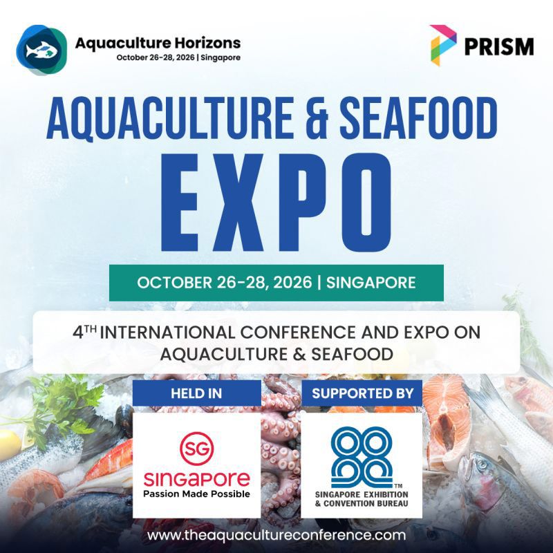Aquaculture Horizons 2026 will be held from 26–28 October 2026 in Singapore. It is the leading international conference and exhibition on aquaculture and seafood, bringing together experts, researchers, and industry leaders worldwide. The event focuses on four key program areas: aquaculture, seafood, seaweed, and shrimp, reflecting the diversity and importance of the sector.