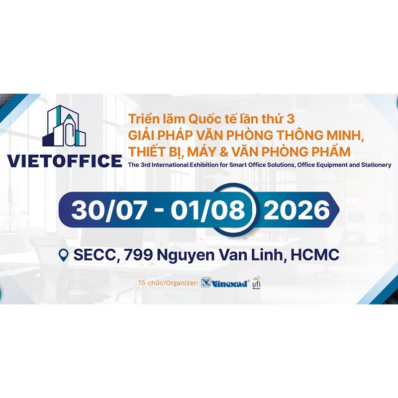 งาน VIETOFFICE 2026 เป็นงานแสดงสินค้าและโซลูชันสำนักงานอัจฉริยะระดับนานาชาติที่จัดขึ้นเป็นครั้งที่ 3 โดย VINEXAD ร่วมกับสมาคมเครื่องใช้สำนักงานเวียดนาม (VOMA) ระหว่างวันที่ 30 กรกฎาคม – 1 สิงหาคม 2026 ณ Saigon Exhibition & Convention Center (SECC)