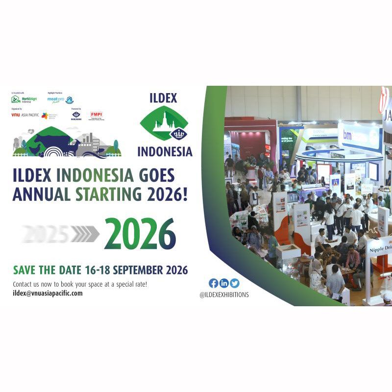 ILDEX Indonesia 2026 will be held from 16–18 September 2026 at the Indonesia Convention Exhibition (ICE), Jakarta. Organized by VNU Asia Pacific, it is Indonesia’s premier international exhibition for livestock, feed, and animal health industries, attracting exhibitors from over 30 countries and thousands of trade visitors.