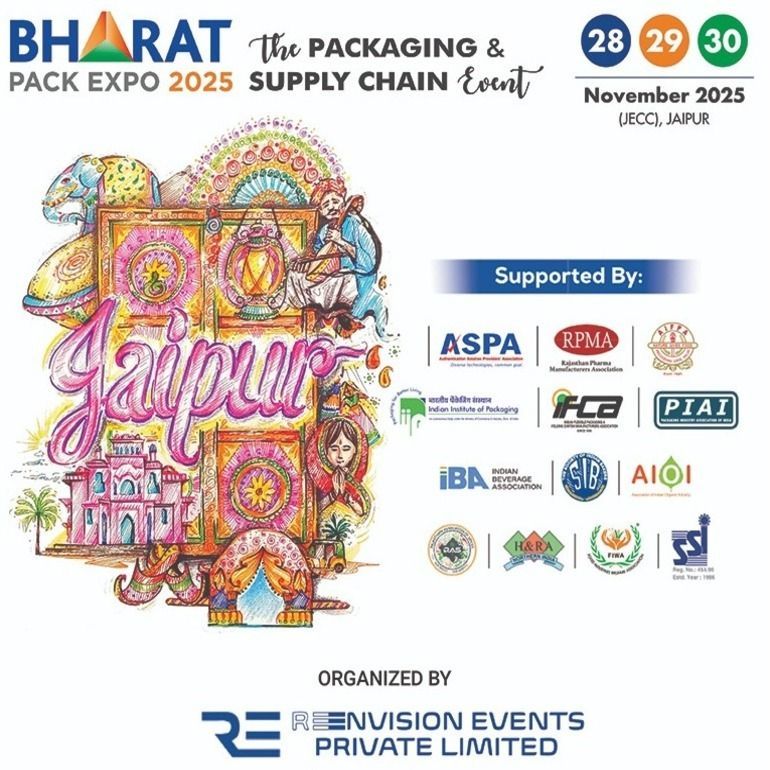 งาน Bharat Pack Expo 2025 เป็นงานแสดงสินค้าและเทคโนโลยีด้านบรรจุภัณฑ์และซัพพลายเชนระดับนานาชาติ จัดขึ้นระหว่างวันที่ 28–30 พฤศจิกายน 2025 ณ Jaipur Exhibition & Convention Centre (JECC) เมืองชัยปุระ ประเทศอินเดีย