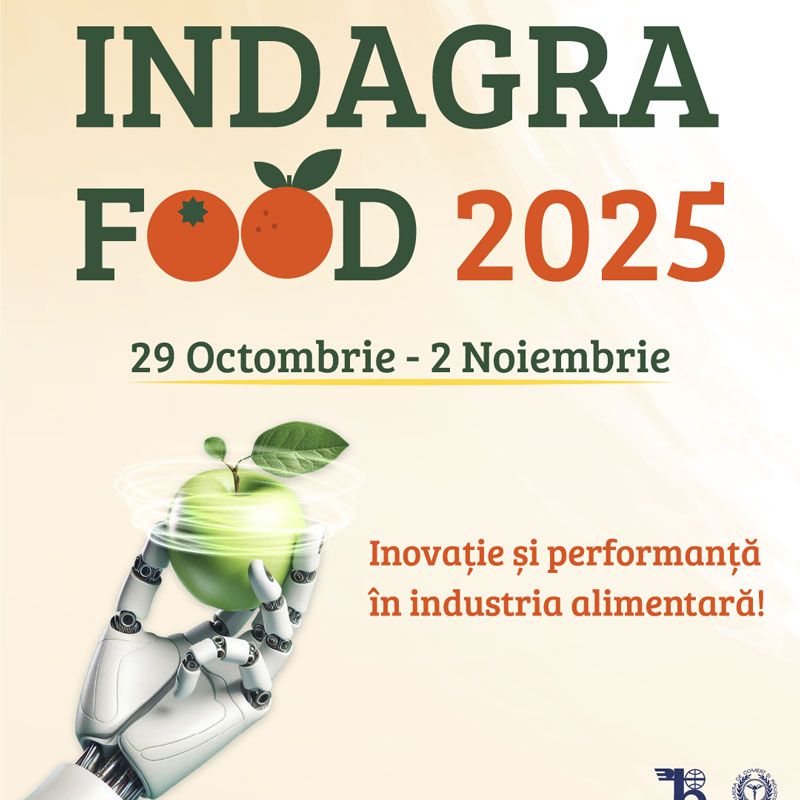 งาน INDAGRA FOOD 2025 เป็นงานแสดงสินค้าและเทคโนโลยีด้านอาหารระดับ B2B ที่ใหญ่ที่สุดในประเทศโรมาเนีย จัดขึ้นระหว่างวันที่ 29 ตุลาคม – 2 พฤศจิกายน 2025 ณ ศูนย์แสดงสินค้า Romexpo กรุงบูคาเรสต์ ประเทศโรมาเนีย โดยจัดโดย ROMEXPO ร่วมกับหอการค้าและอุตสาหกรรมแห่งโรมาเนีย