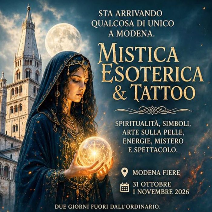 The Fiera Mistica Esoterica & Tattoo 2026 will be held October 31 – November 1, 2026 at ModenaFiere, Modena, Italy. It is a unique event combining mysticism, esotericism, symbolic arts, and tattoo culture, designed to coincide with the Halloween season.