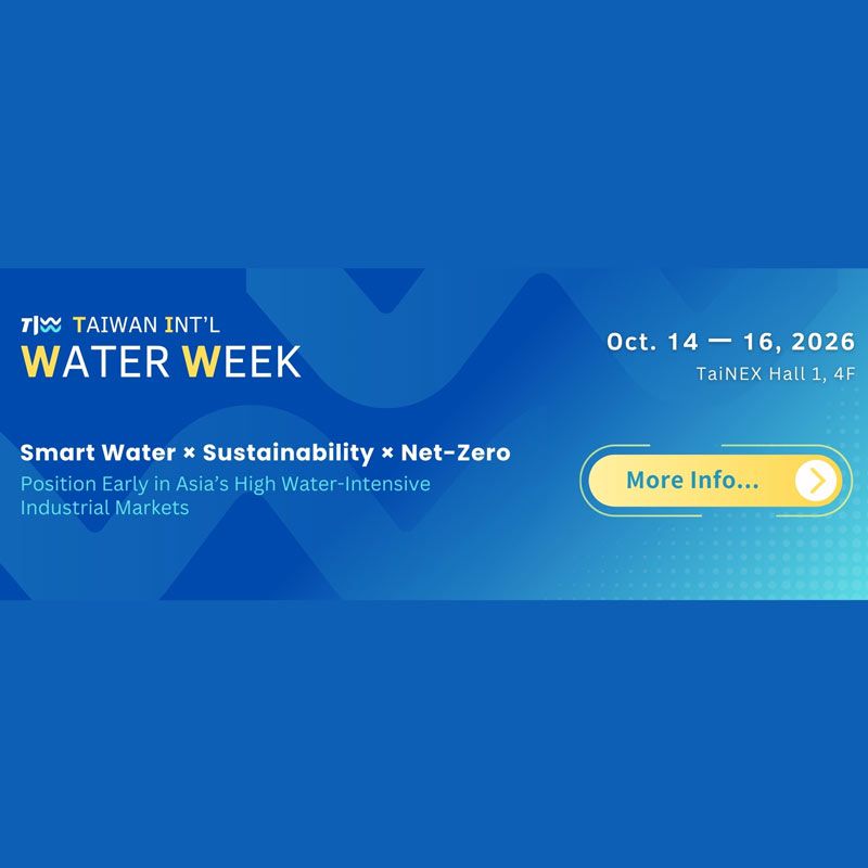 The Taiwan International Water Week (TIWW) 2026 will be held October 14–16, 2026 at the Taipei Nangang Exhibition Center Hall 1. Organized by TAITRA, TIWW is Taiwan’s only professional B2B exhibition dedicated to water solutions.