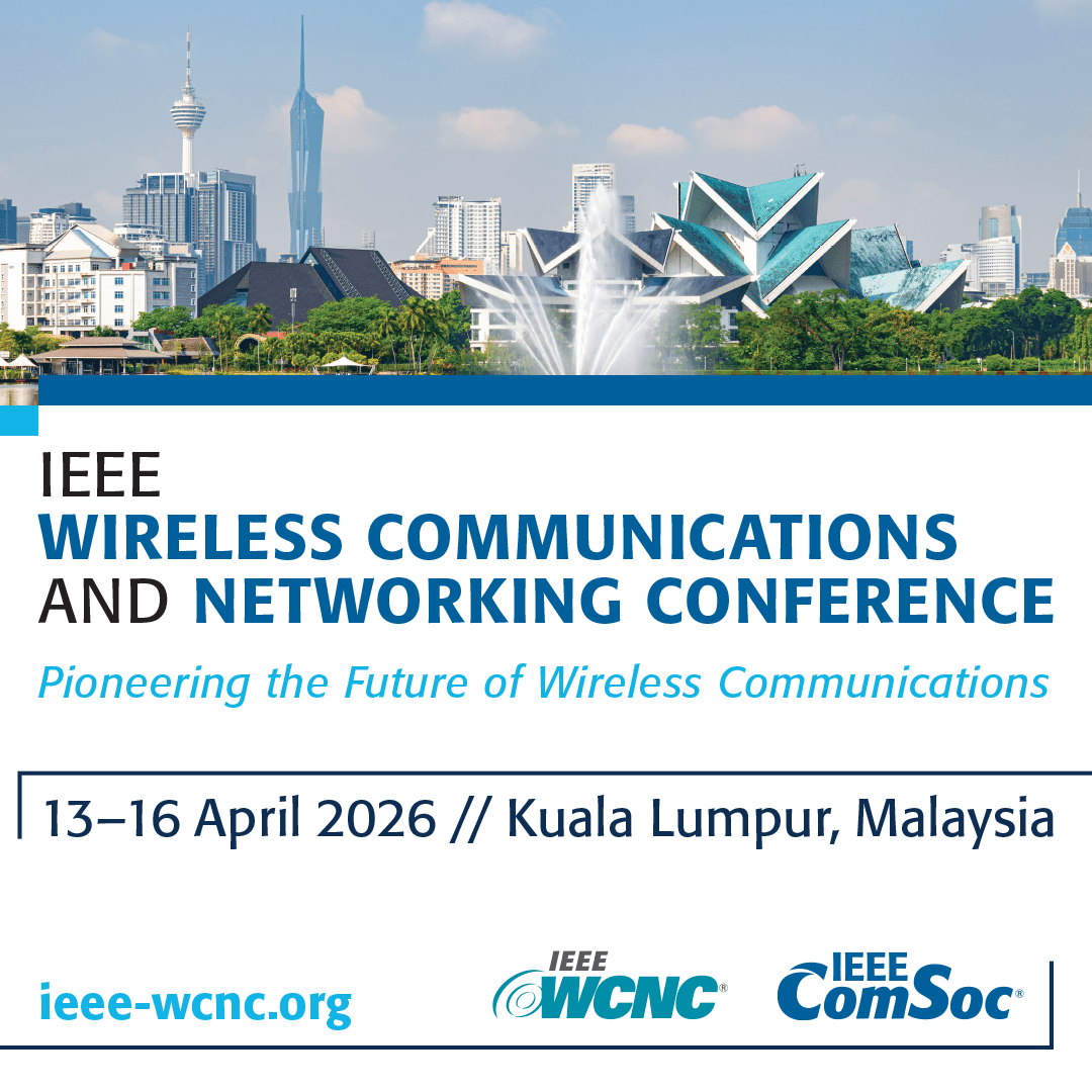 The IEEE Wireless Communications and Networking Conference (WCNC) 2026 will be held from April 13–16, 2026 at the Kuala Lumpur Convention Centre (KLCC), Malaysia. It is the flagship annual conference of the IEEE Communications Society, bringing together leading researchers, engineers, and policymakers.