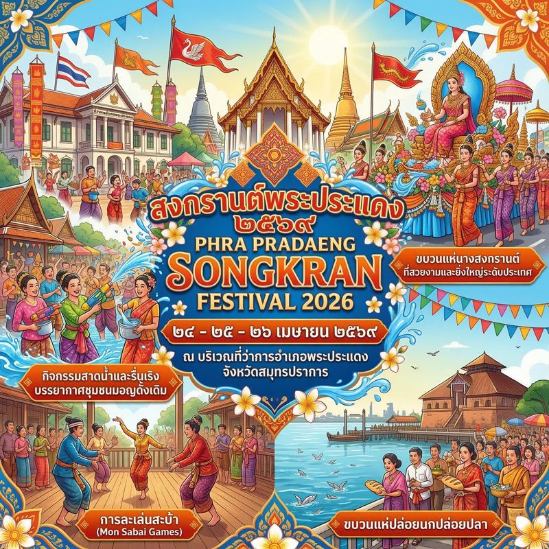 สงกรานต์พระประแดง 2569 จะจัดขึ้นระหว่างวันที่ 24–26 เมษายน 2569 ณ บริเวณที่ว่าการอำเภอพระประแดง จังหวัดสมุทรปราการ งานนี้ถือเป็นประเพณีสงกรานต์ที่มีเอกลักษณ์เฉพาะ โดยผสมผสานวัฒนธรรมไทยและมอญเข้าด้วยกันอย่างงดงาม